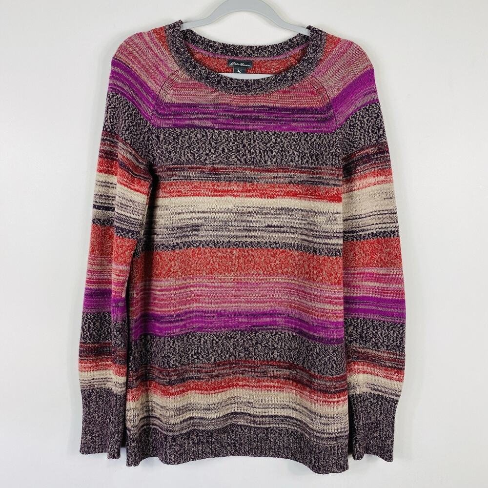 Eddie Bauer Sweater Women’s Tall Large Striped Crew Neck 100% Cotton